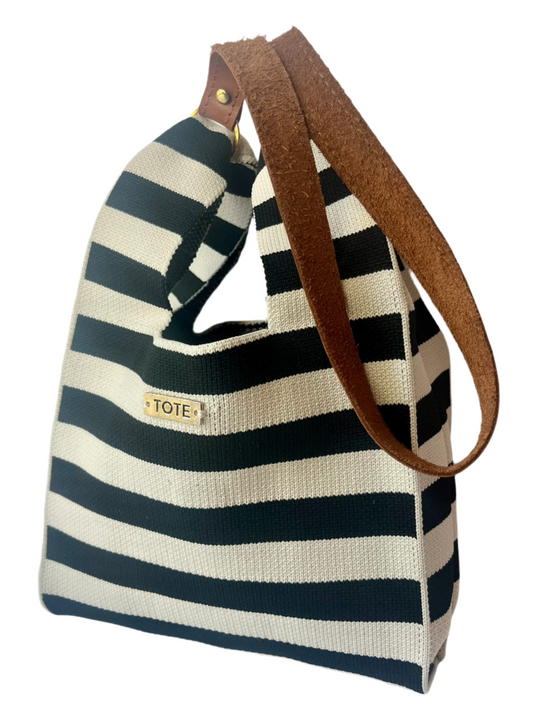 Tote Petite Shopper - Black and white horizontal stripe