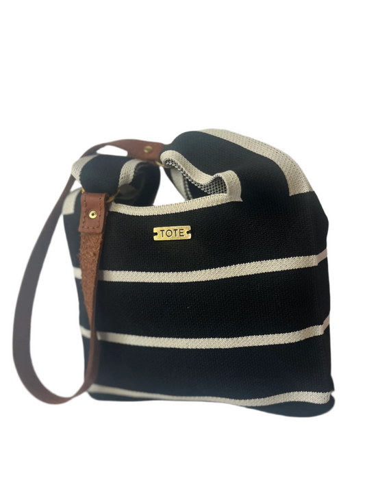 Tote Petite Shopper - Black & beige stripe