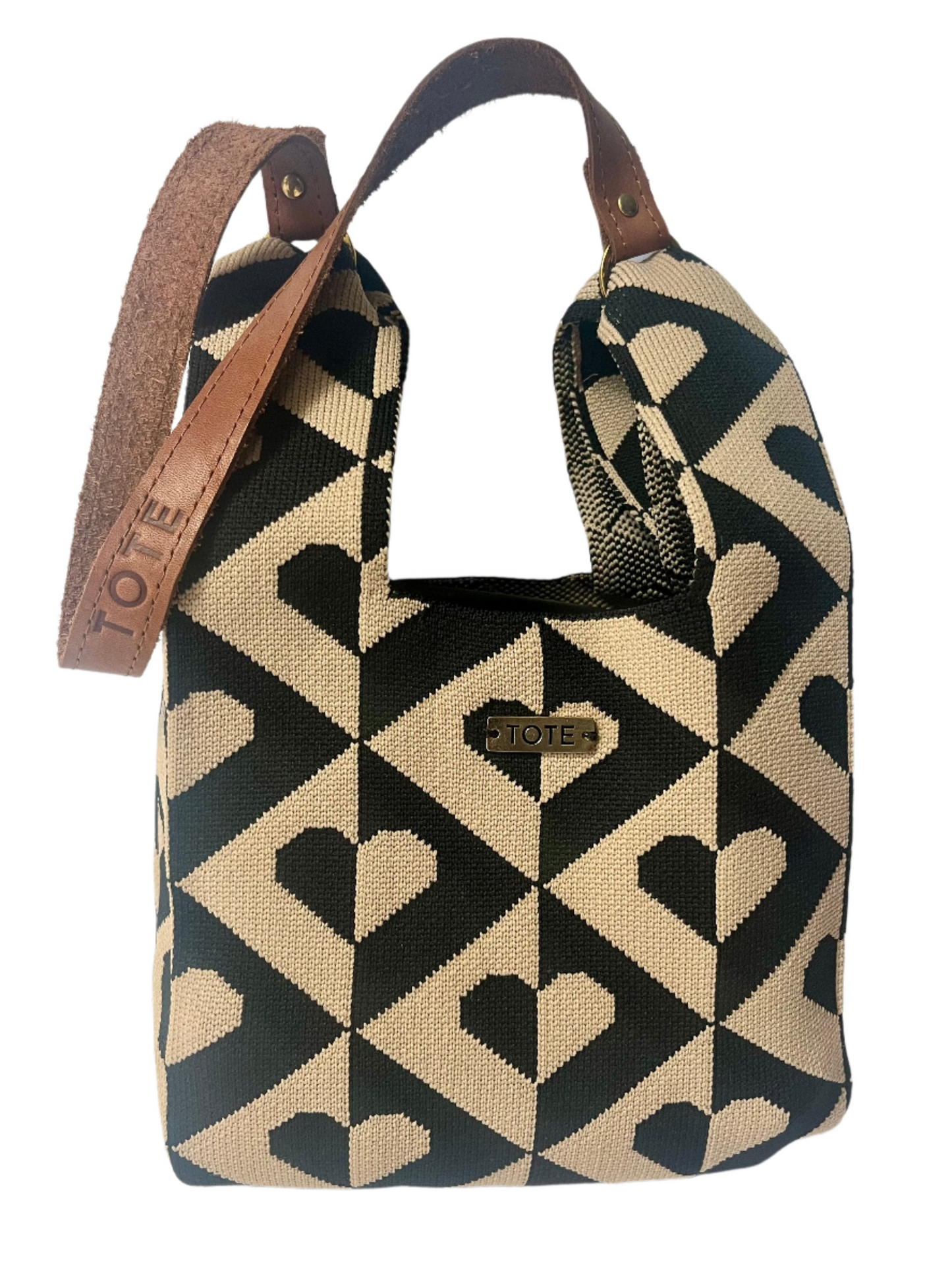 Tote Petite Shopper - Black & coffee hearts