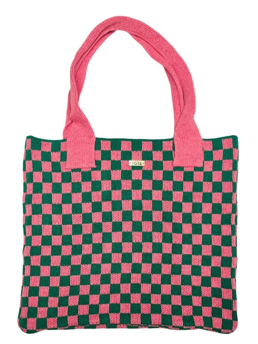 Tote Knitted Shoulder Bags - Green and pink check - Tote South Africa