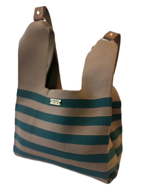 Tote Petite Shopper - Coffee and green stripe - Tote South Africa