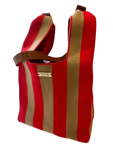 Tote Petite Shopper - Coffee and red stripe - Tote South Africa