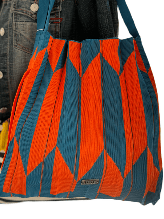 Tote Pleated Shoulder Bag - Orange & teal - Tote South Africa