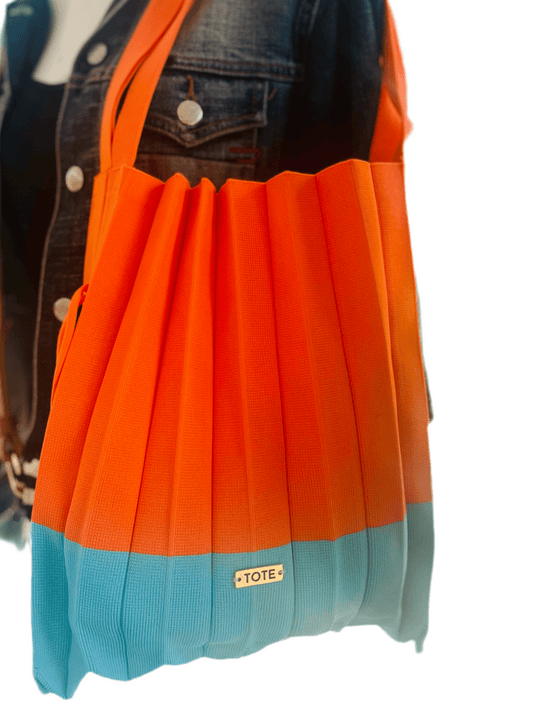 Tote Pleated Shoulder Bag - Orange & turquoise - Tote South Africa